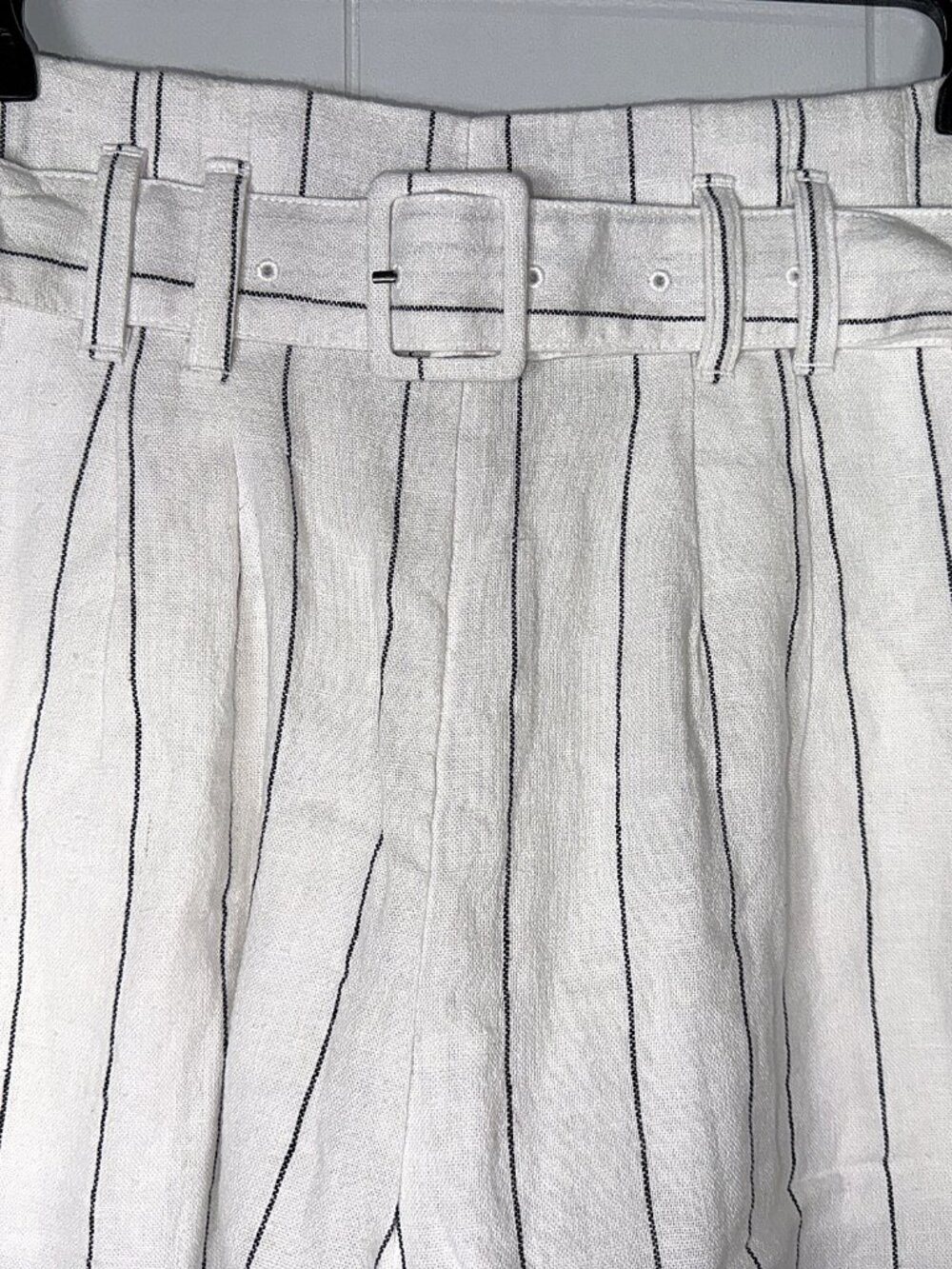 Abercrombie & Fitch White Pin Stripe Linen Blend High Rise Belted Lined Shorts M - Picture 2 of 4